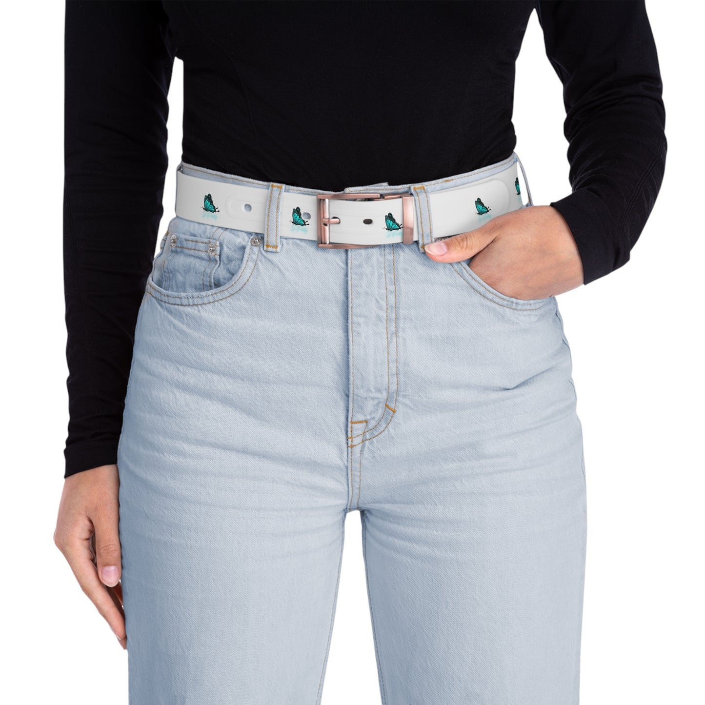 So Pretty Turquoise Butterfly logo belt