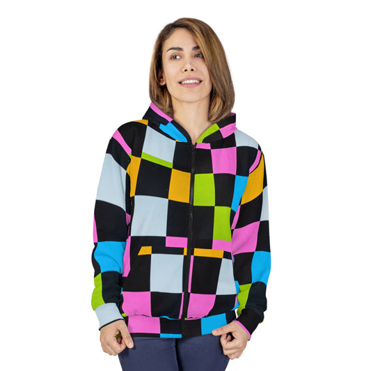 Unisex  So Pretty Colorful Chex Zip Hoodie (AOP)