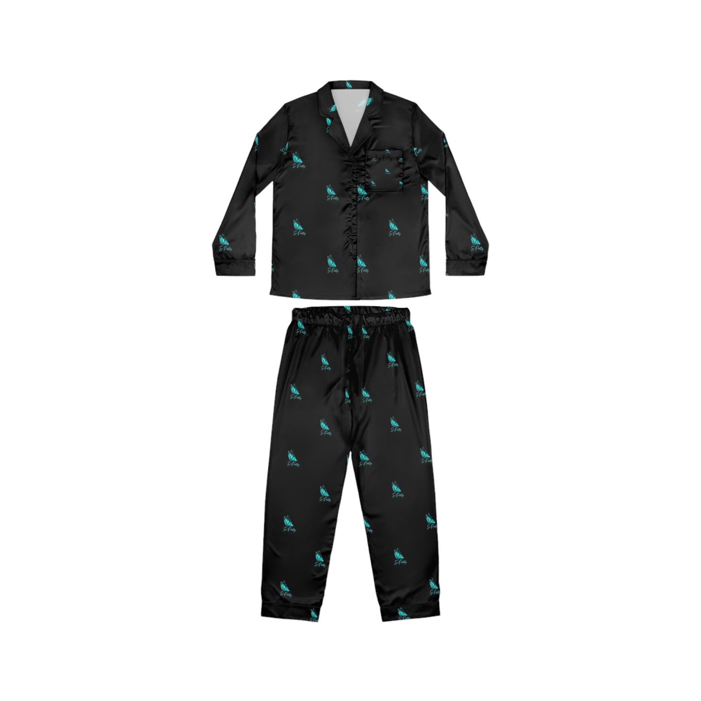 Women's Satin So Pretty Turquoise Butterfly Pajamas (AOP)