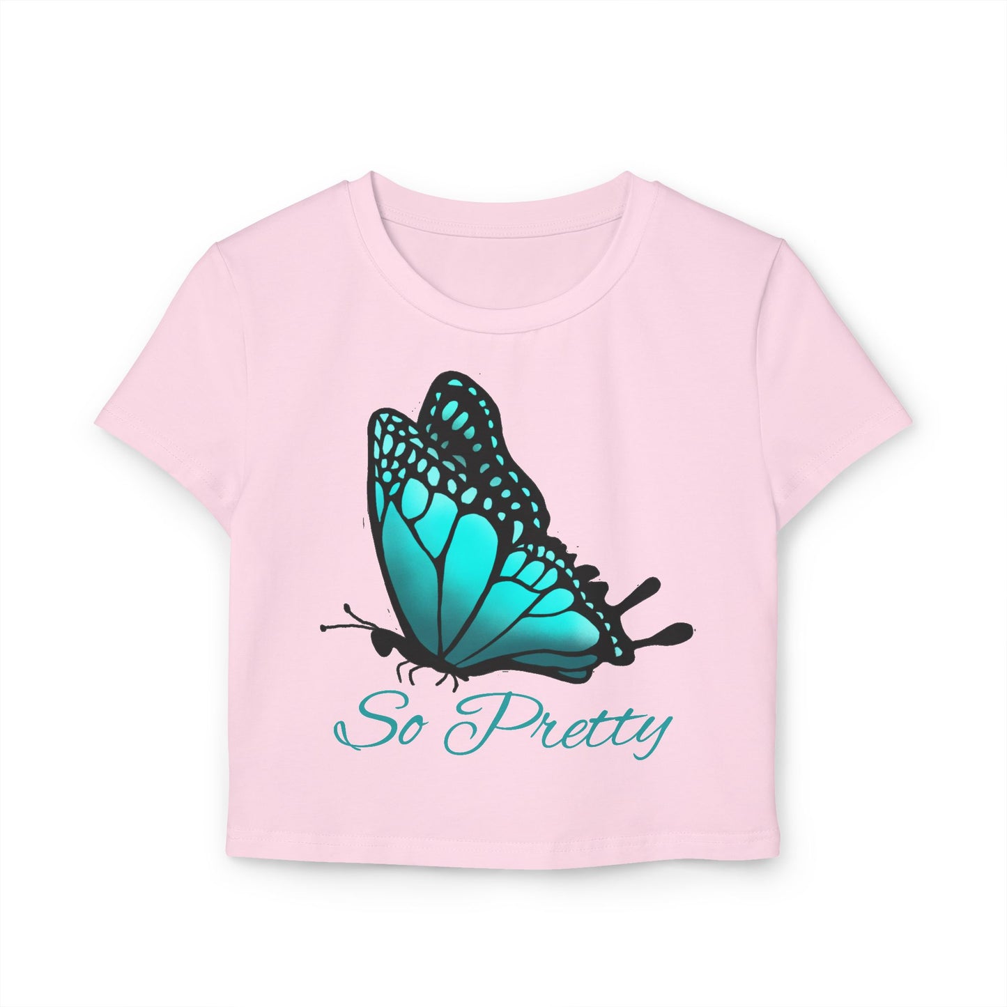 So Pretty Turquoise Butterfly Women's Baby Tee