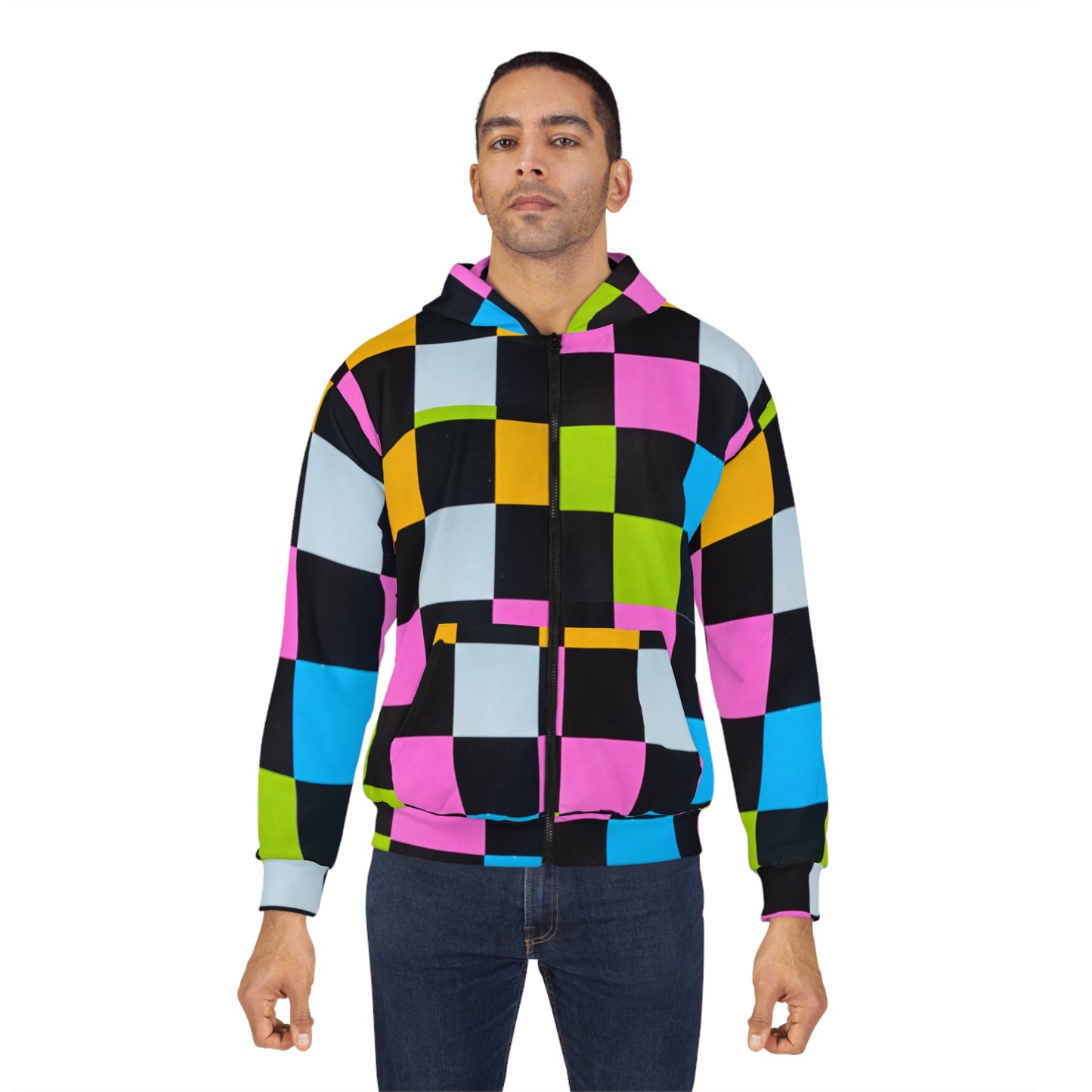 Unisex  So Pretty Colorful Chex Zip Hoodie (AOP)