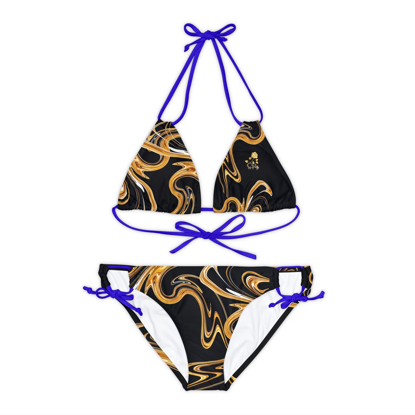 Strappy Gold Swirl Bikini Set with So Pretty flower logo(AOP)