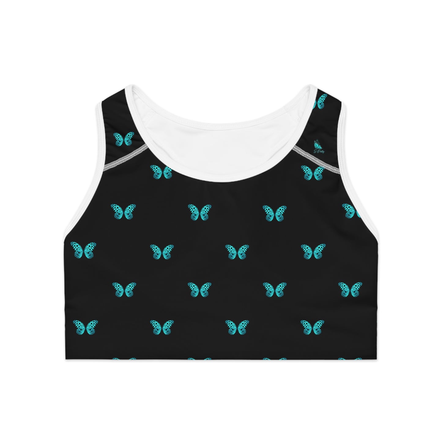 So Pretty Turquoise Butterfly sports bra (AOP)