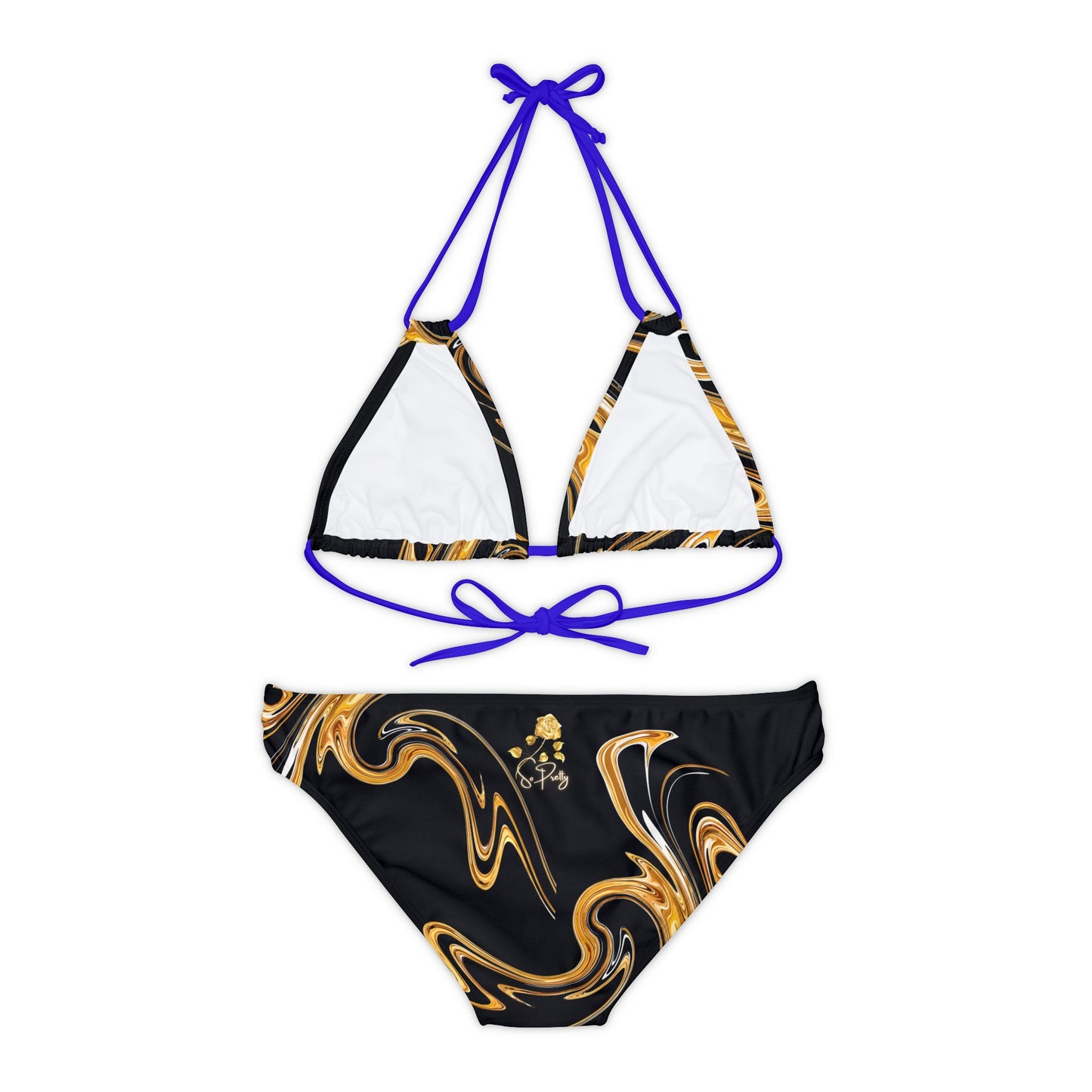 Strappy Gold Swirl Bikini Set with So Pretty flower logo(AOP)