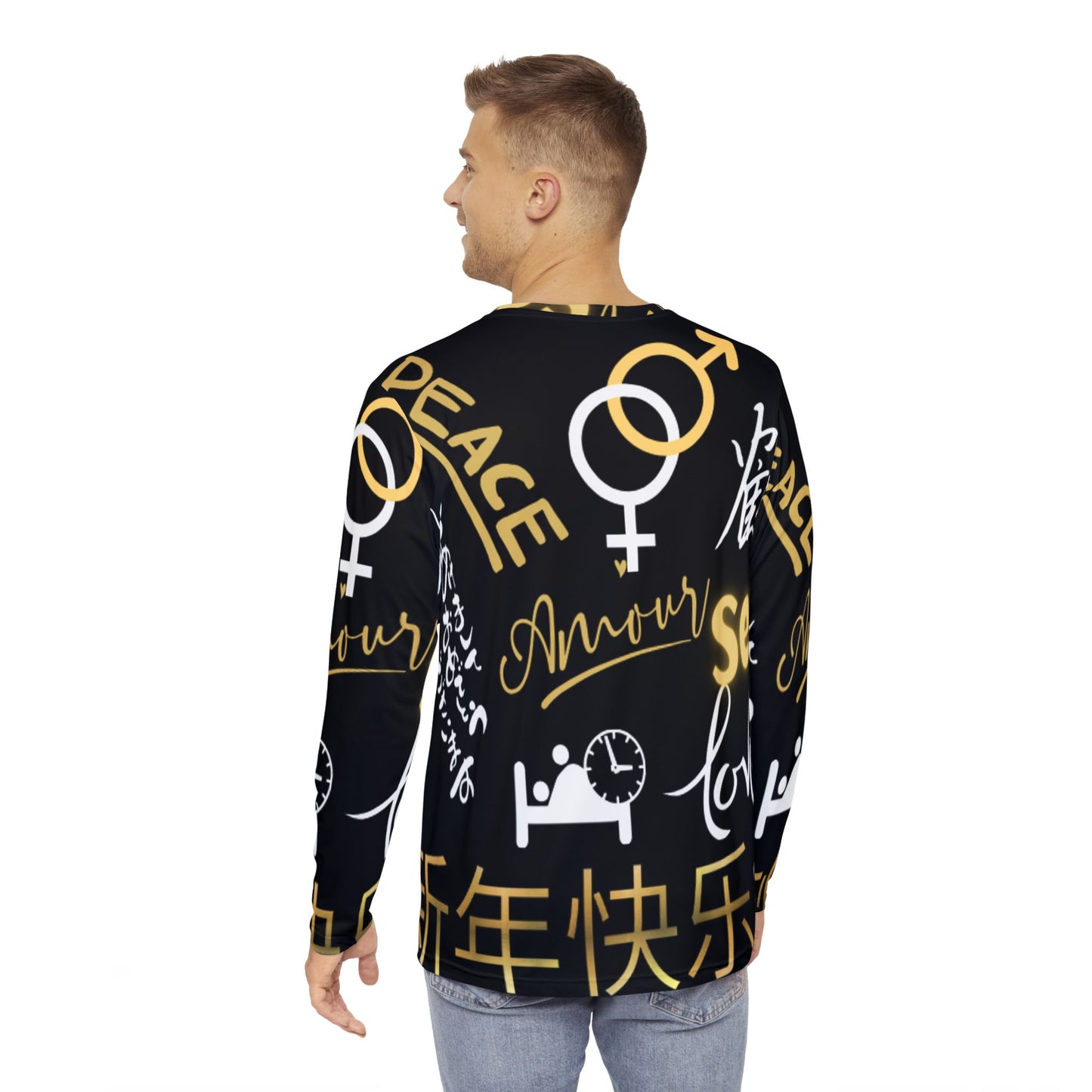 Men's zer0geez Long Sleeve Love, SEX, Peace Shirt (AOP)