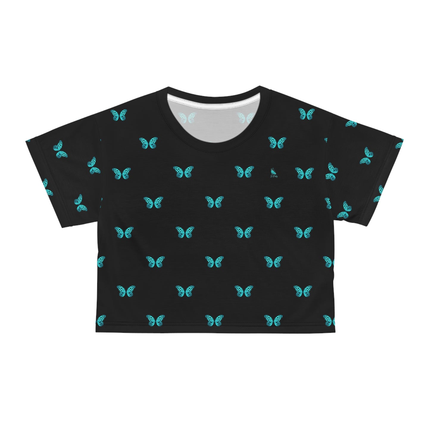 So Pretty Turquoise Butterfly Crop Tee (AOP)