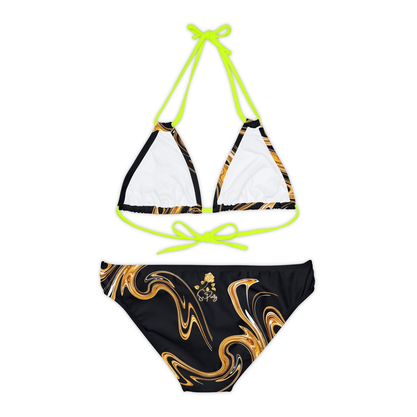 Strappy Gold Swirl Bikini Set with So Pretty flower logo(AOP)