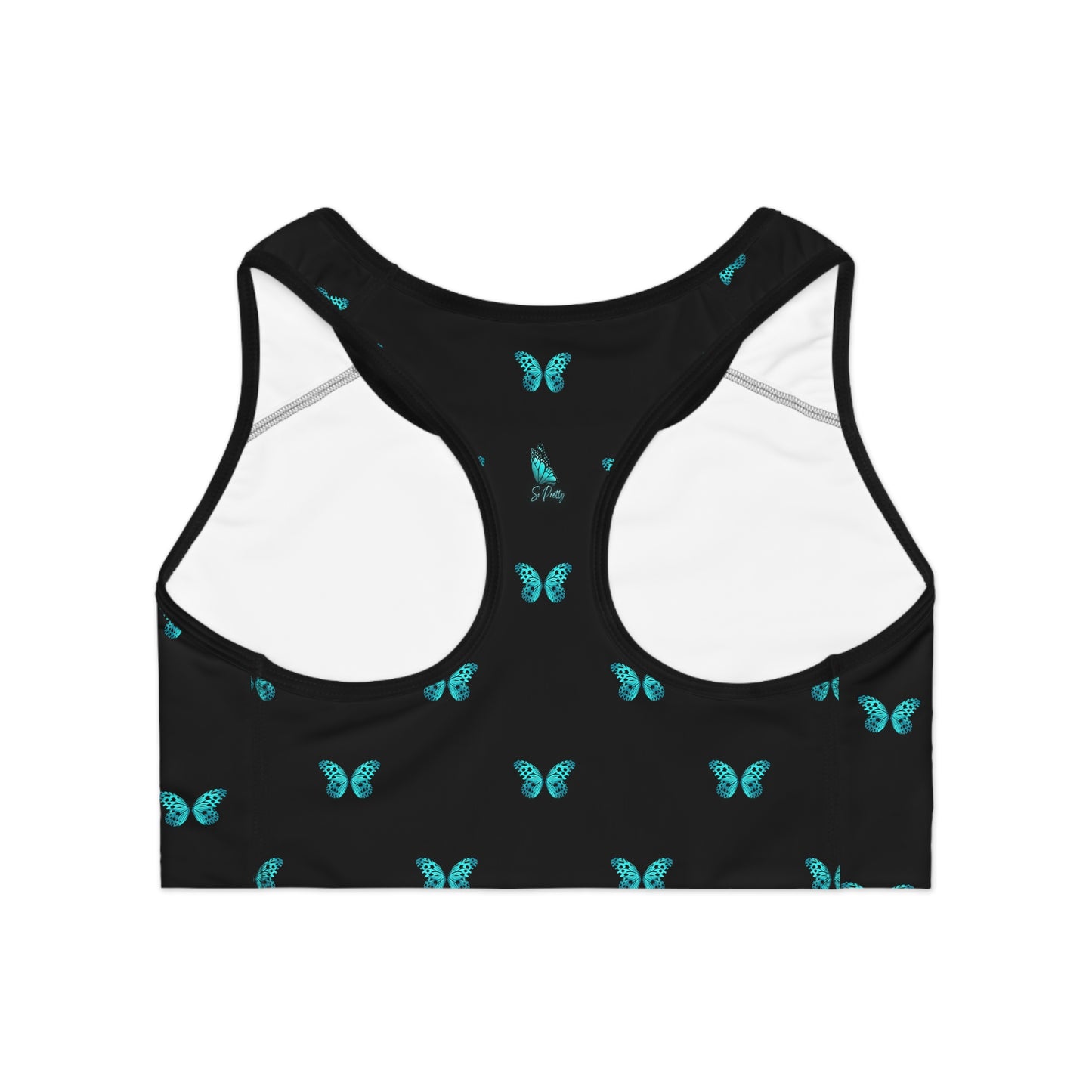 So Pretty Turquoise Butterfly sports bra (AOP)