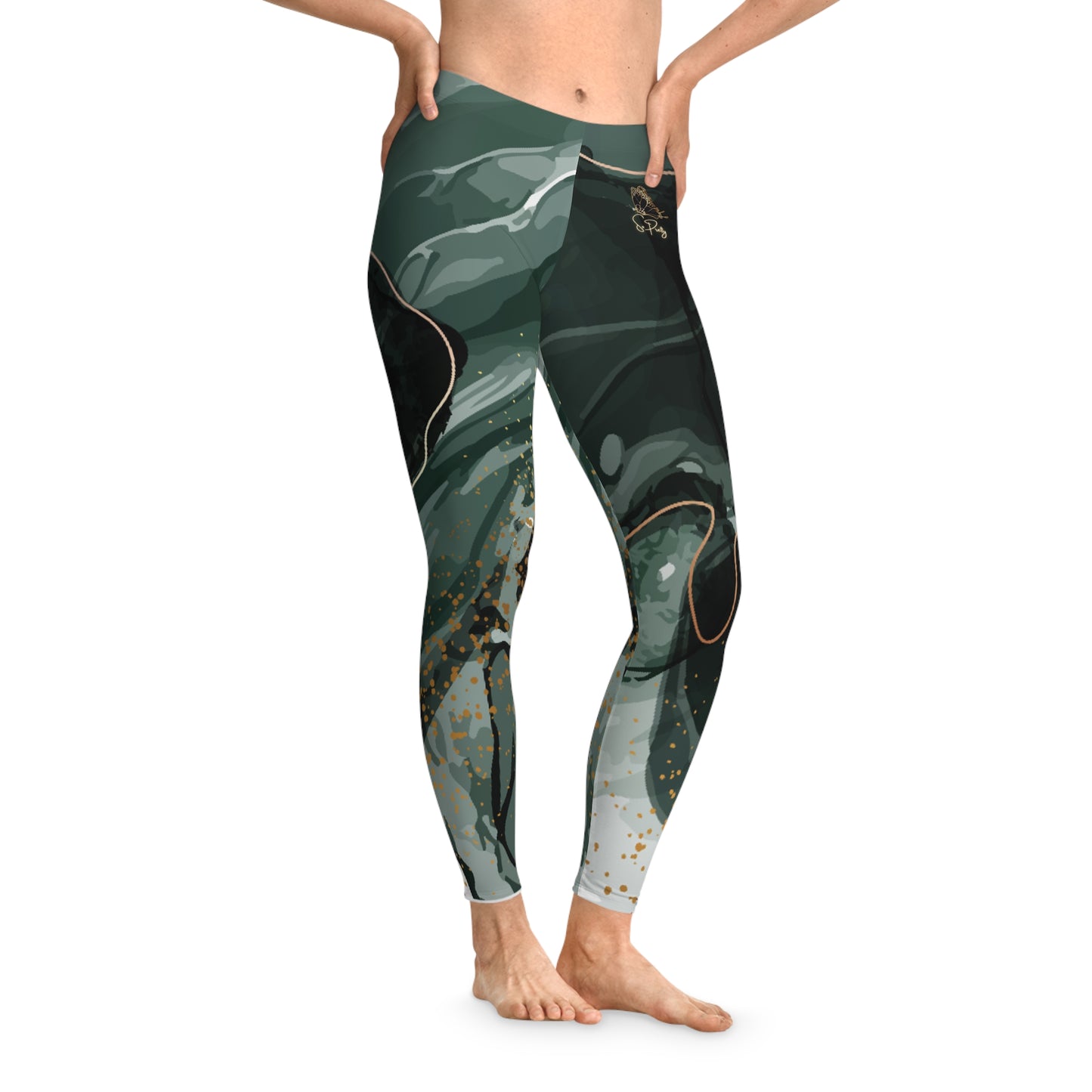 Stretchy Gray Marbleized Leggings with So Pretty logo (AOP)