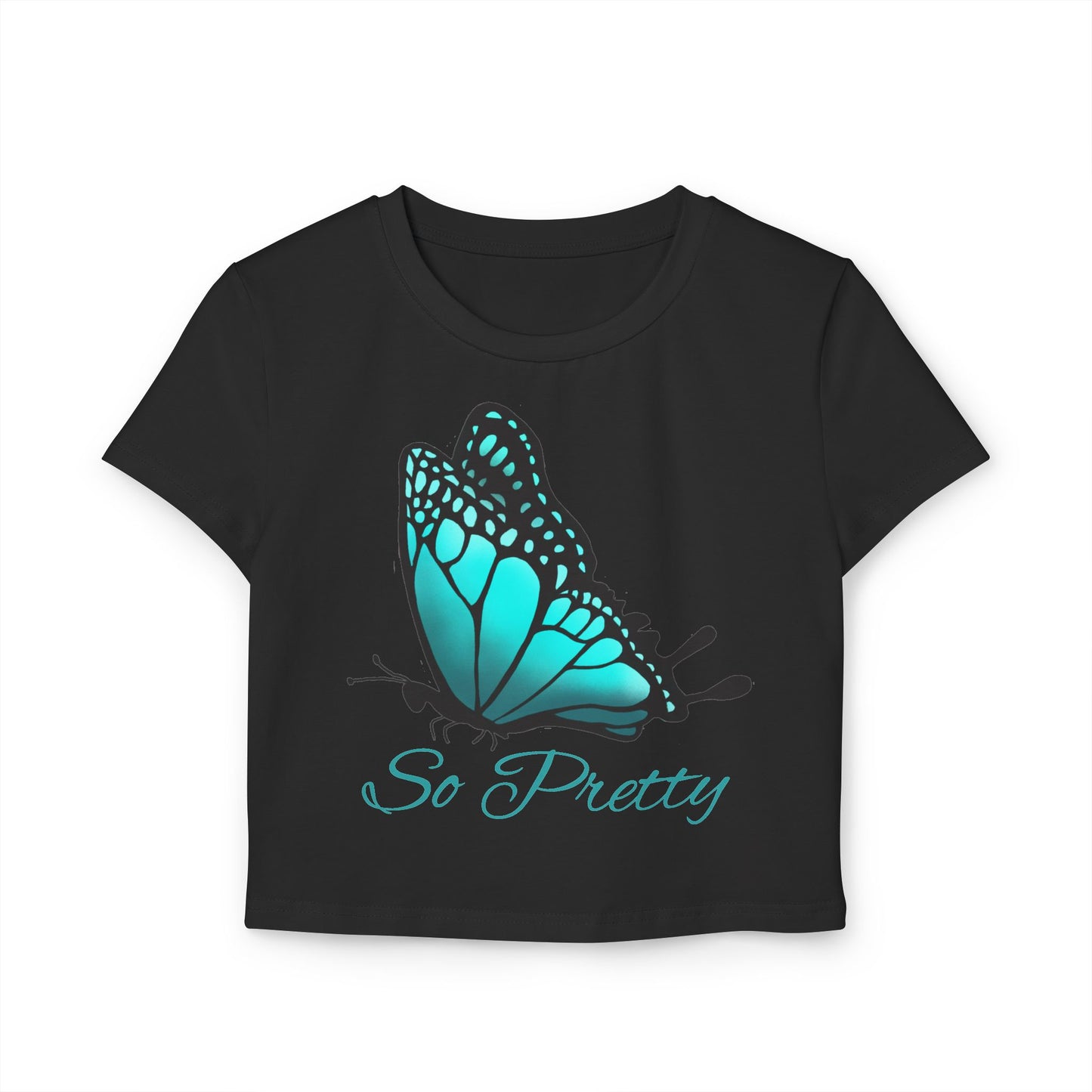 So Pretty Turquoise Butterfly Women's Baby Tee