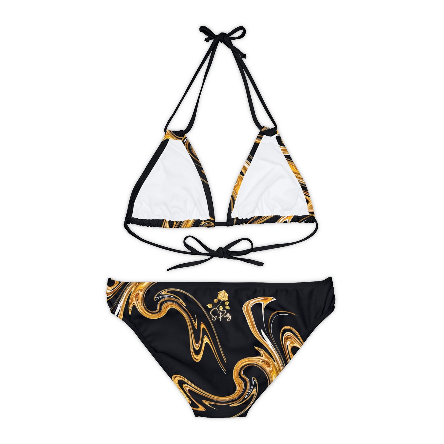 Strappy Gold Swirl Bikini Set with So Pretty flower logo(AOP)