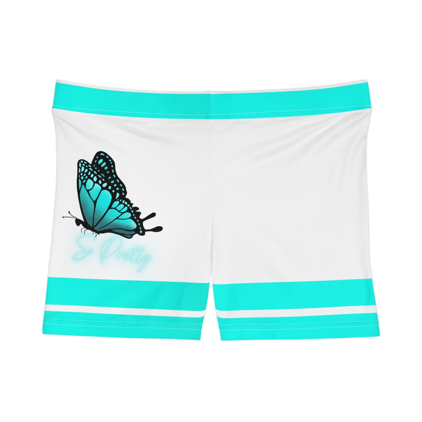 Women's So Pretty Women's Turquoise Butterfly 2-Stripe Shorts (AOP)