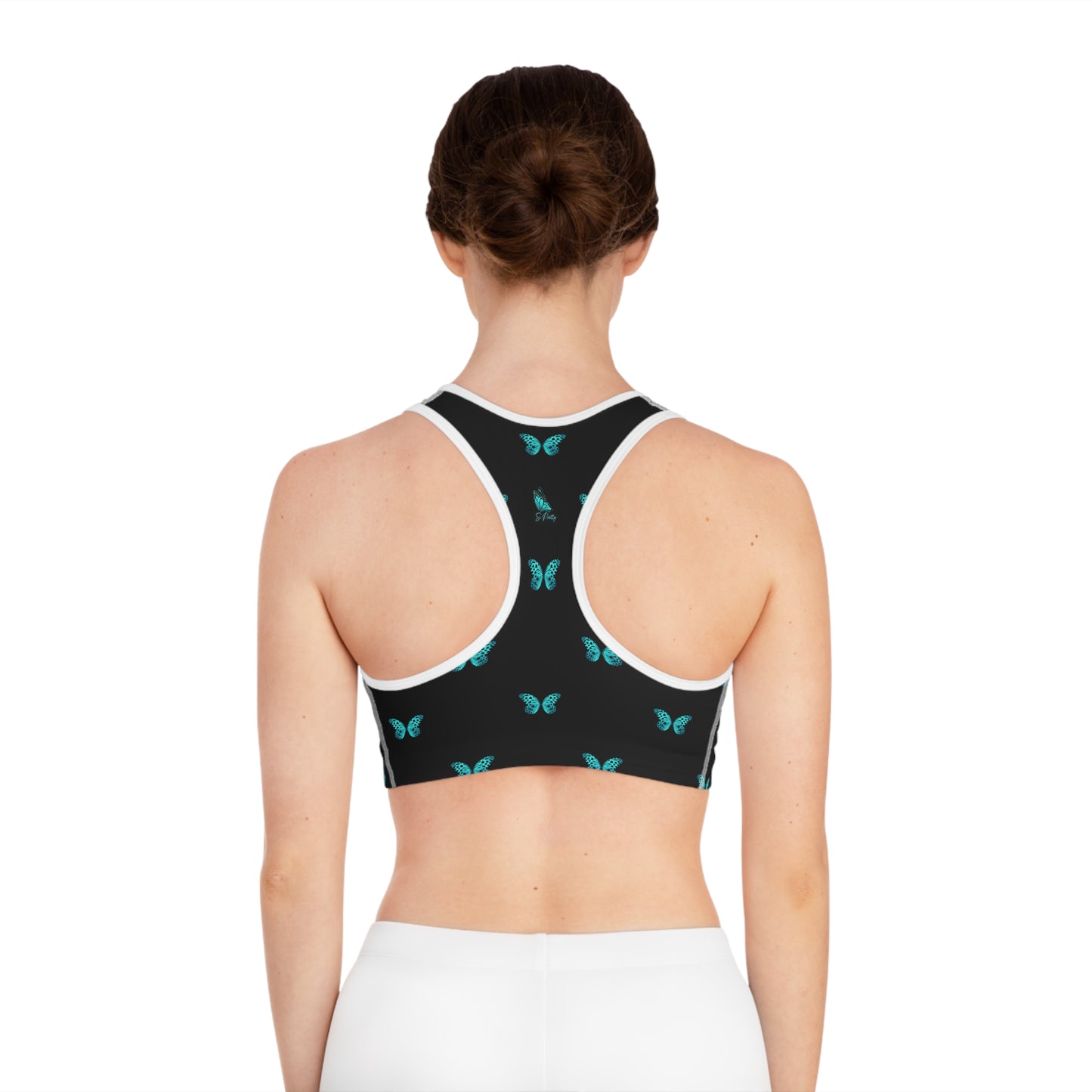 So Pretty Turquoise Butterfly sports bra (AOP)