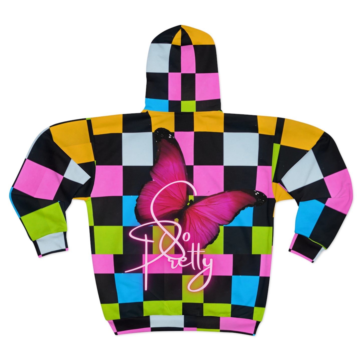 Unisex  So Pretty Colorful Chex Zip Hoodie (AOP)