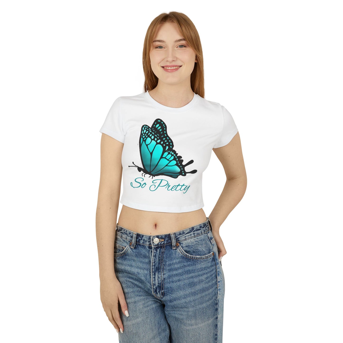 So Pretty Turquoise Butterfly Women's Baby Tee