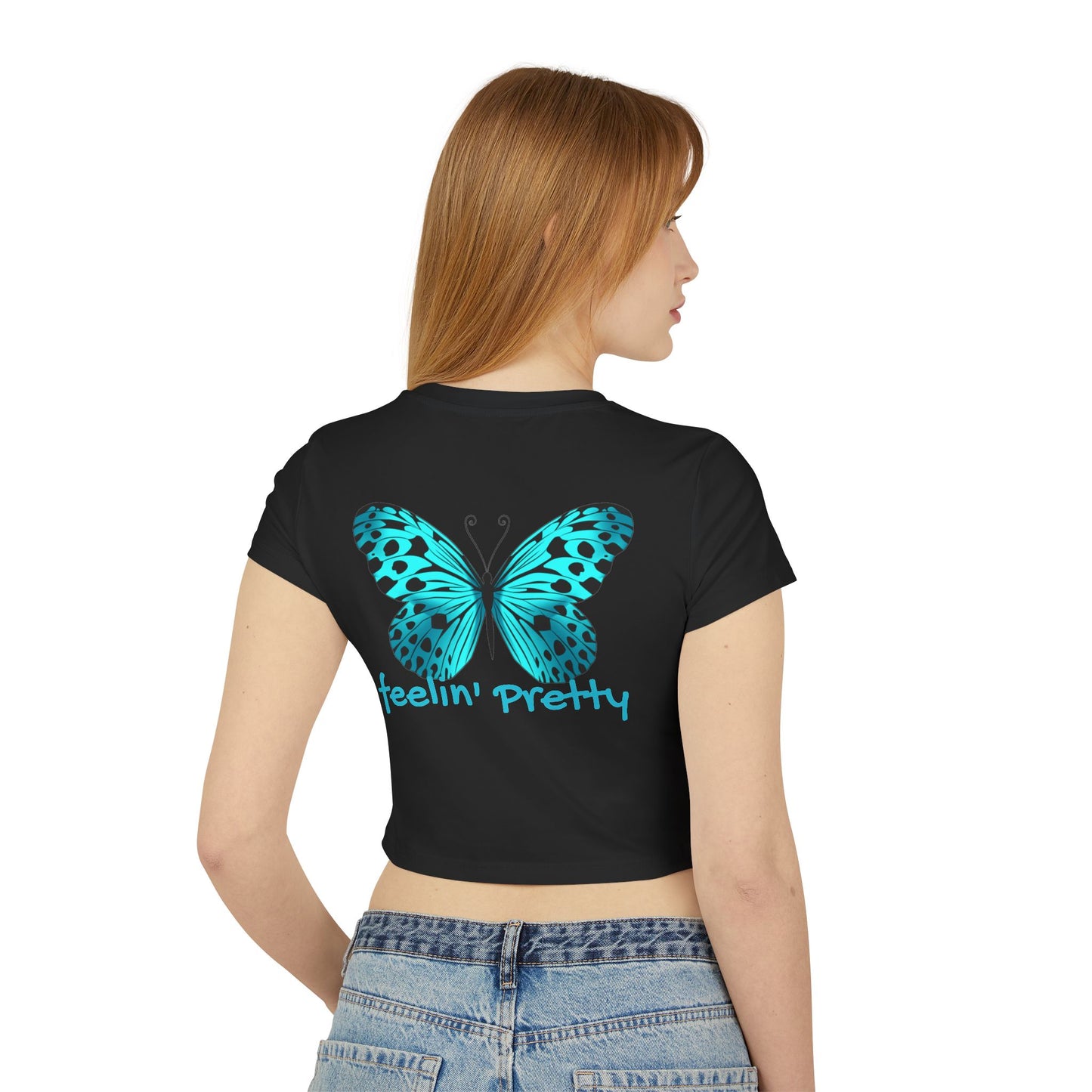 So Pretty Turquoise Butterfly Women's Baby Tee