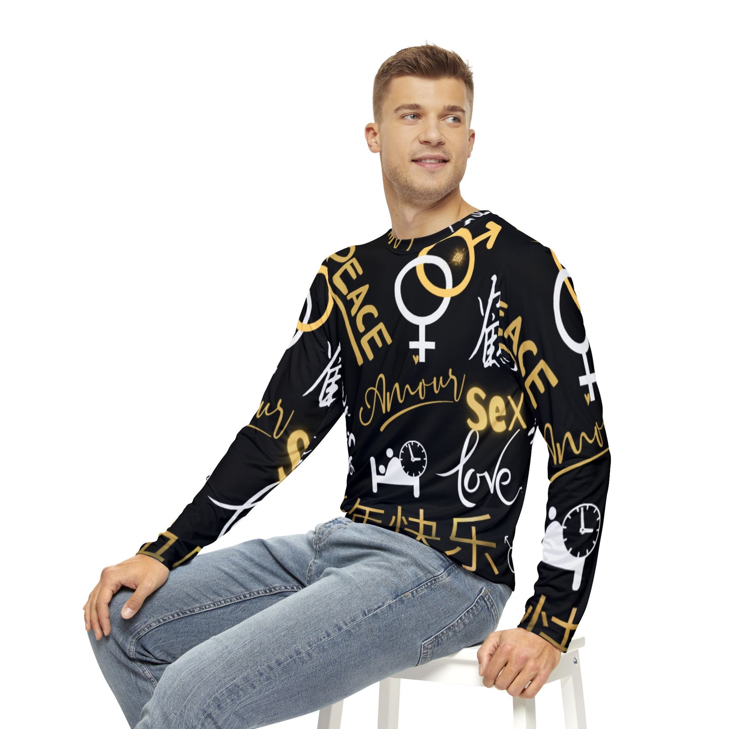 Men's zer0geez Long Sleeve Love, SEX, Peace Shirt (AOP)