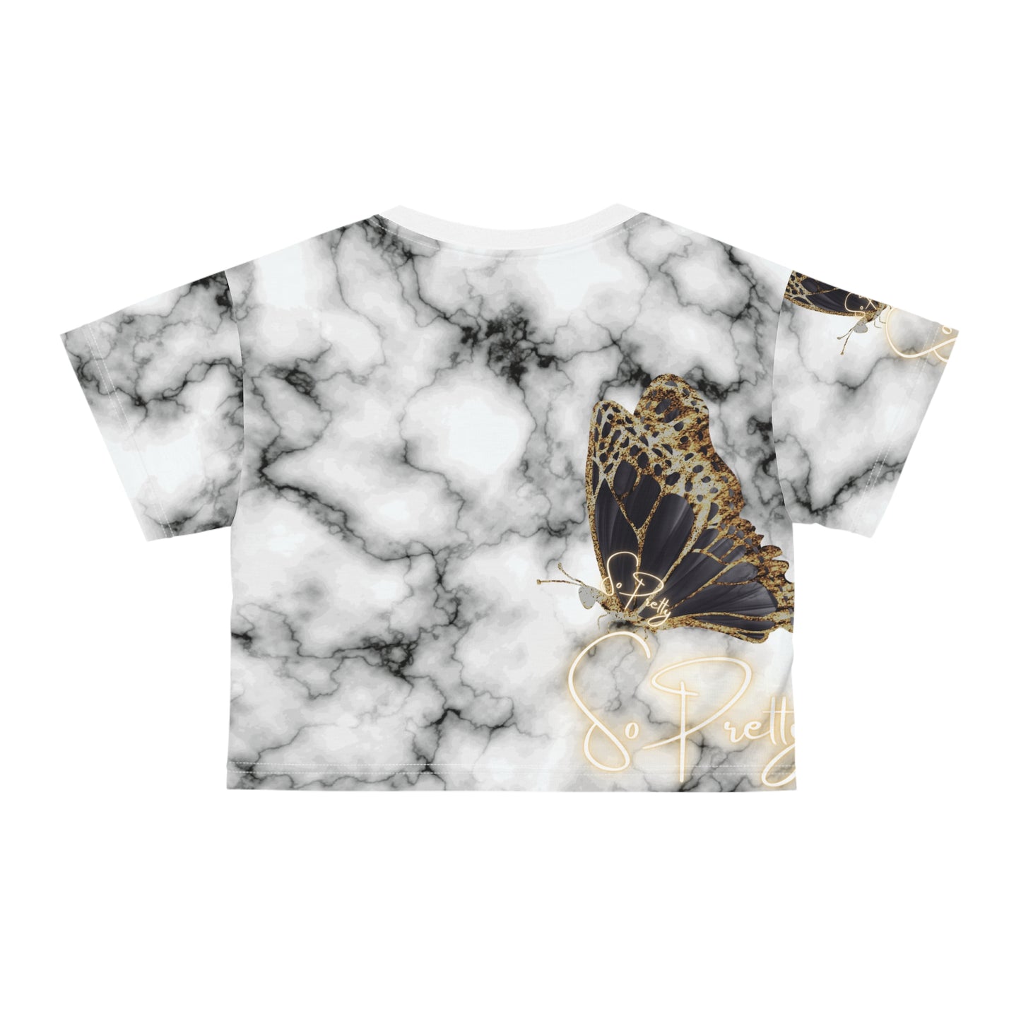 Crop Tee So Pretty gold logo on white marble  (AOP)