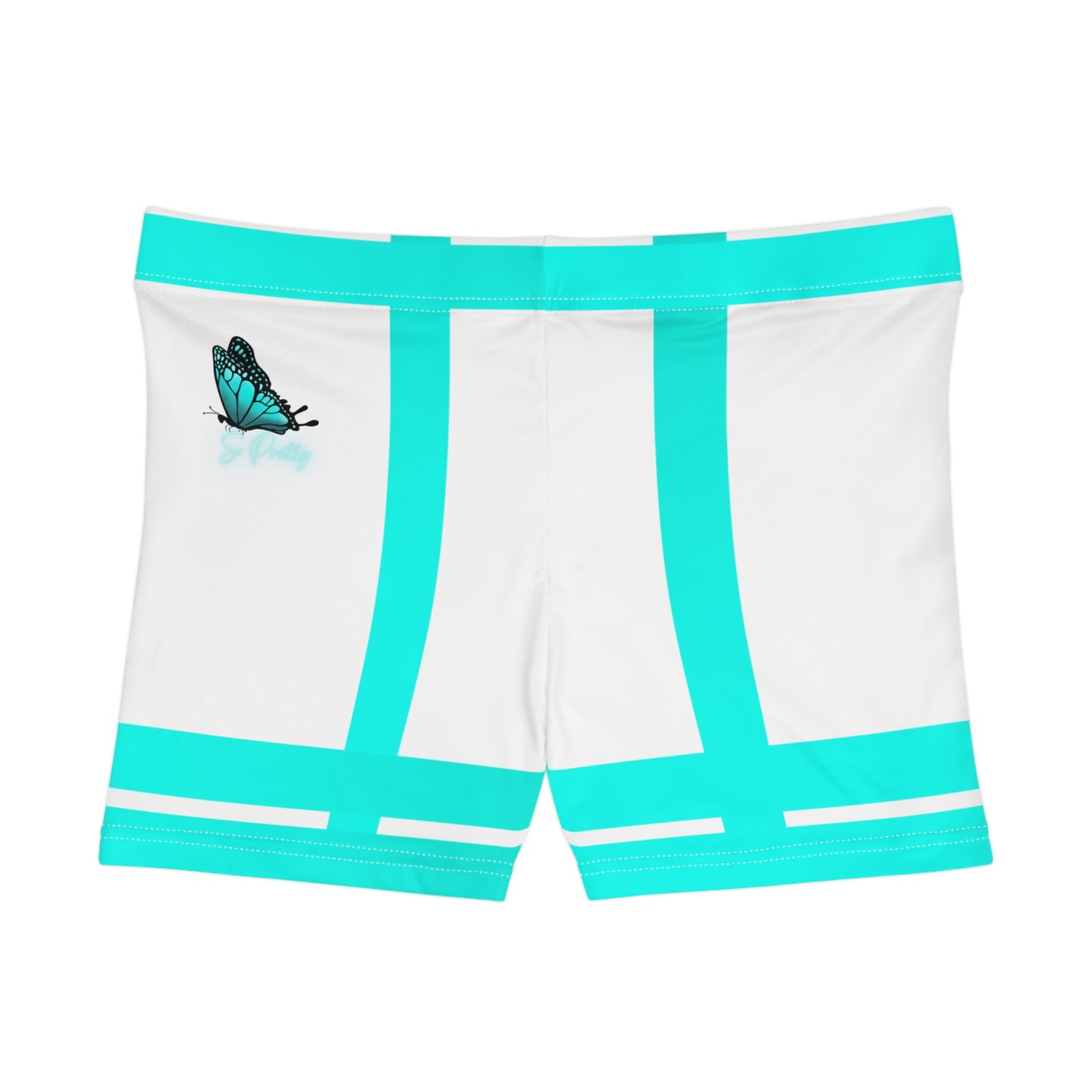 Women's So Pretty Women's Turquoise Butterfly 2-Stripe Shorts (AOP)