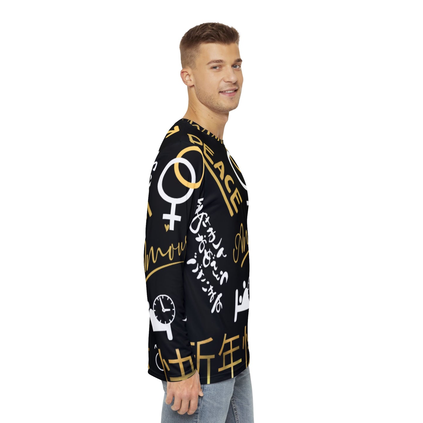 Men's zer0geez Long Sleeve Love, SEX, Peace Shirt (AOP)