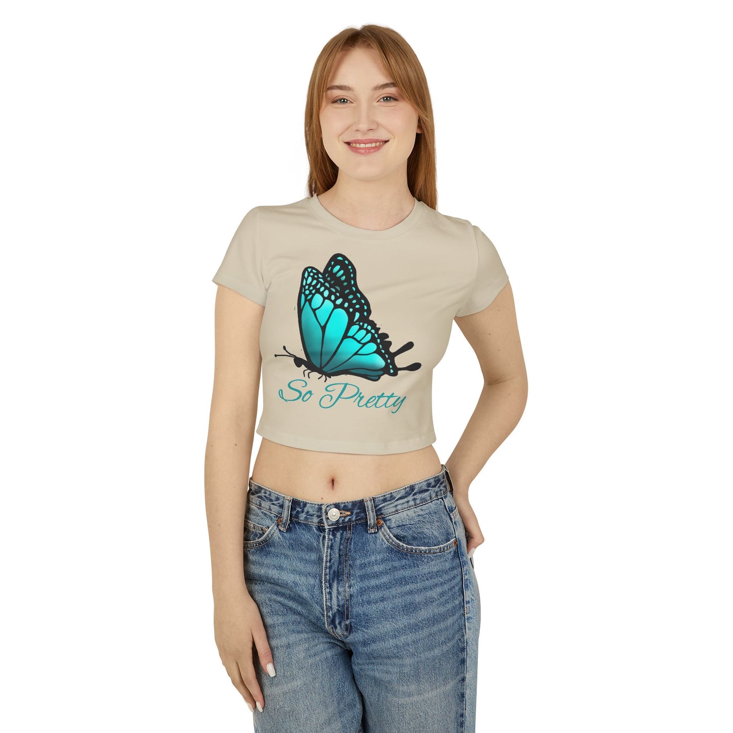 So Pretty Turquoise Butterfly Women's Baby Tee