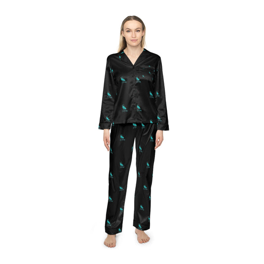 Women's Satin So Pretty Turquoise Butterfly Pajamas (AOP)