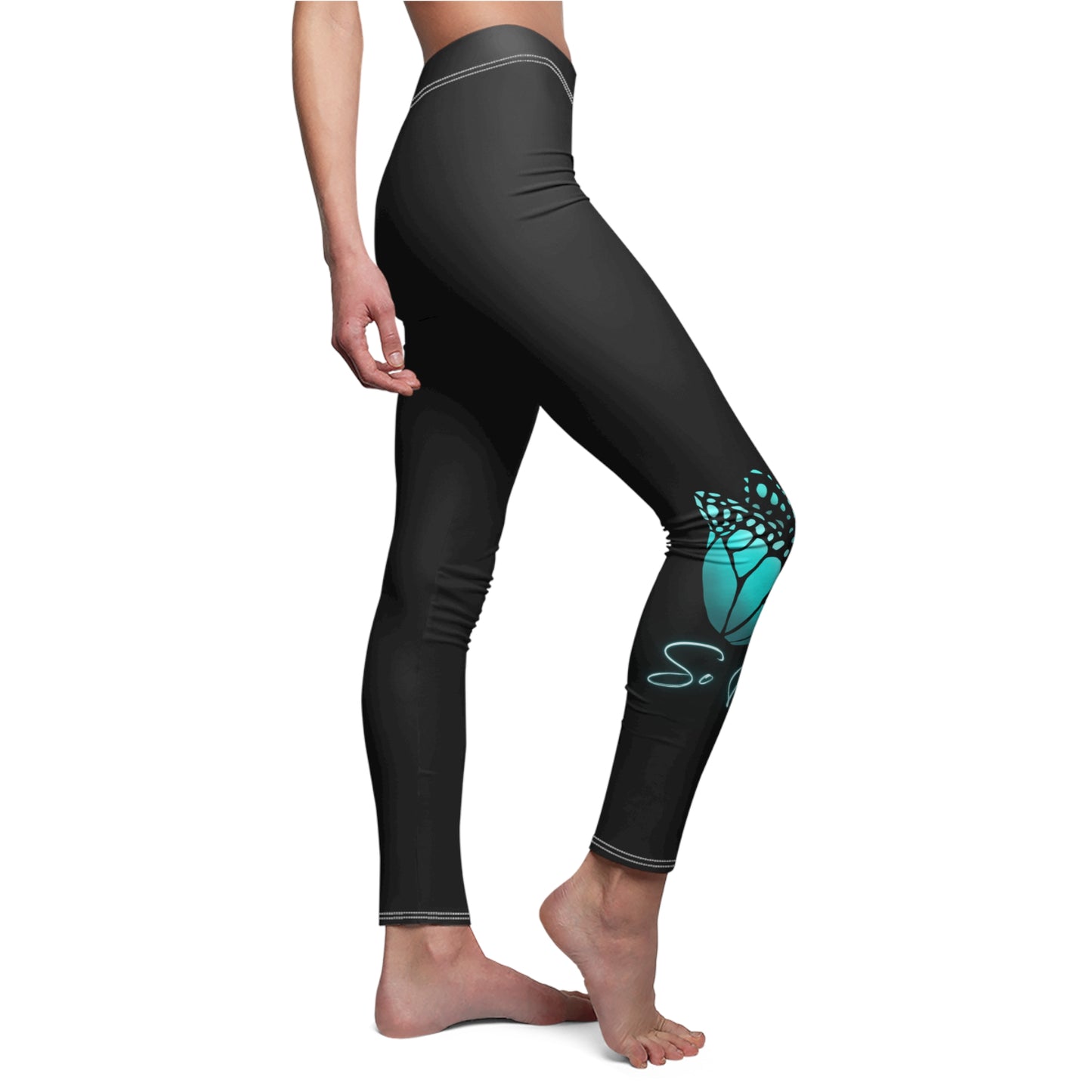 Women's So Pretty Turquoise Butterfly logo Casual Leggings (AOP)