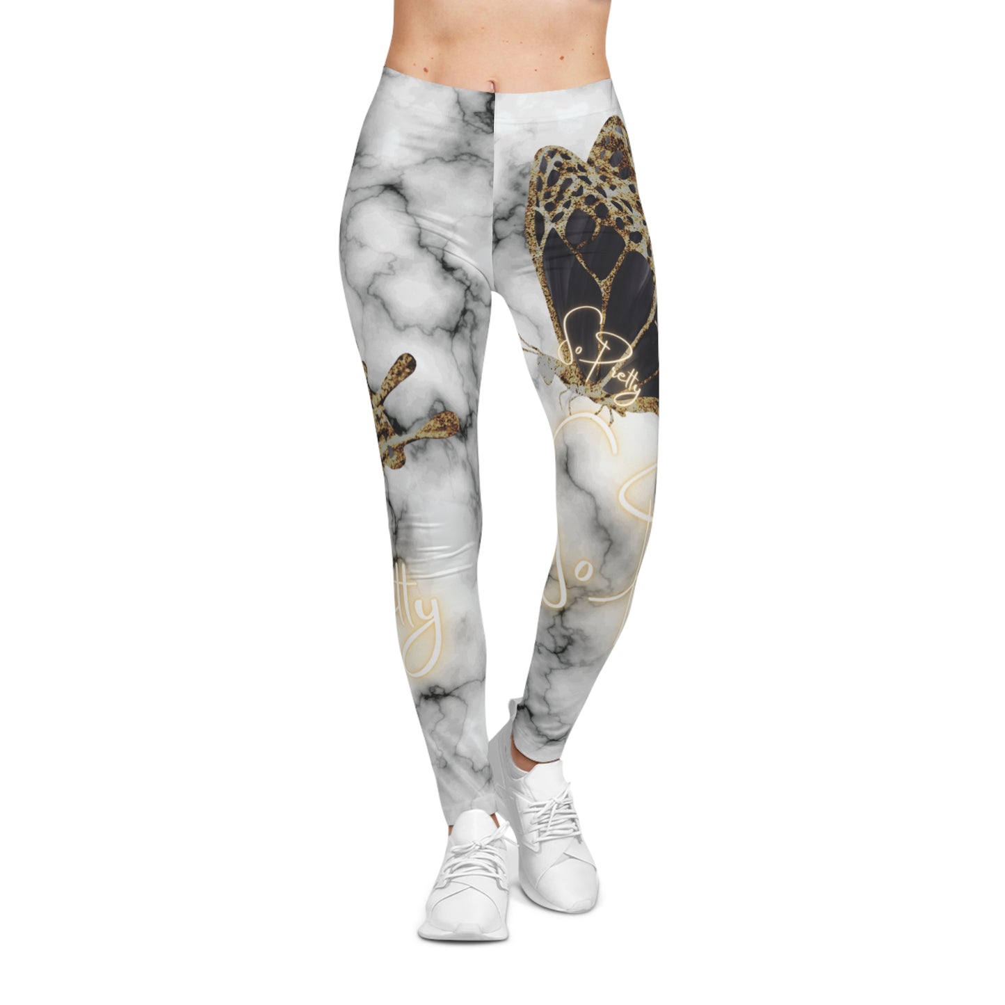 Stretchy Marbleized Leggings with So Pretty logo (AOP)