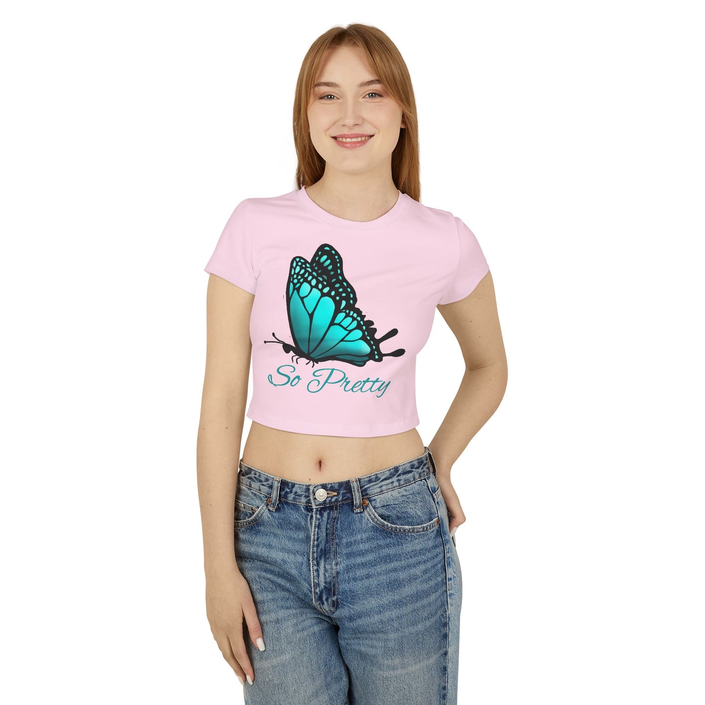 So Pretty Turquoise Butterfly Women's Baby Tee