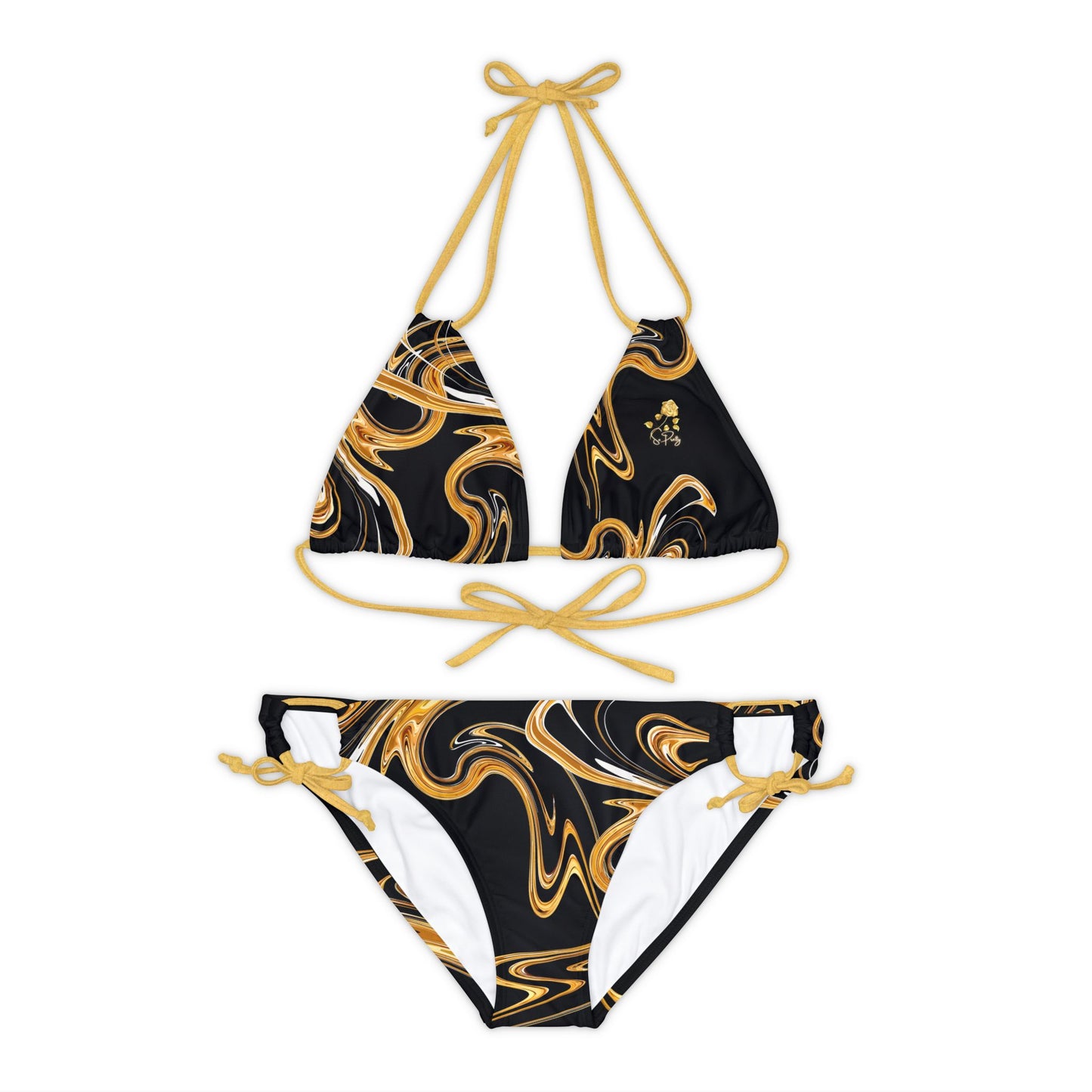 Strappy Gold Swirl Bikini Set with So Pretty flower logo(AOP)