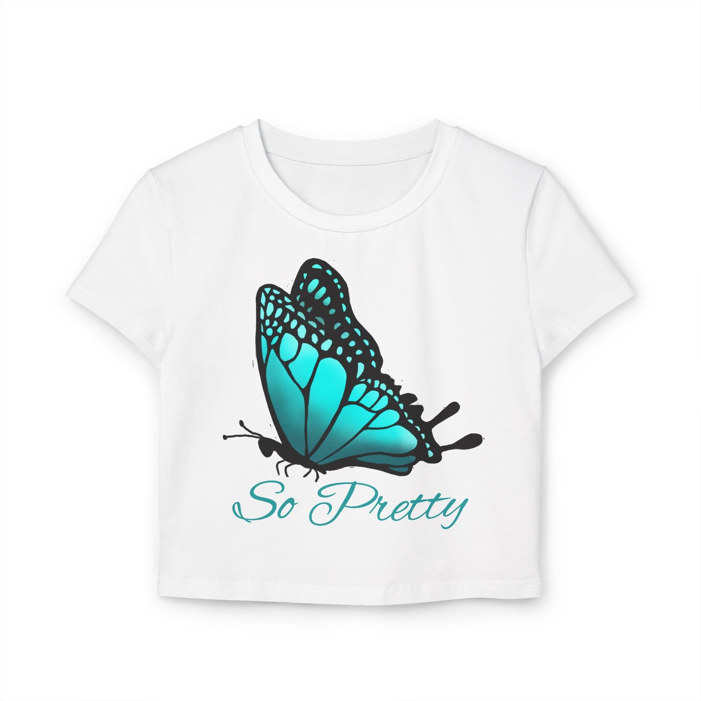 So Pretty Turquoise Butterfly Women's Baby Tee