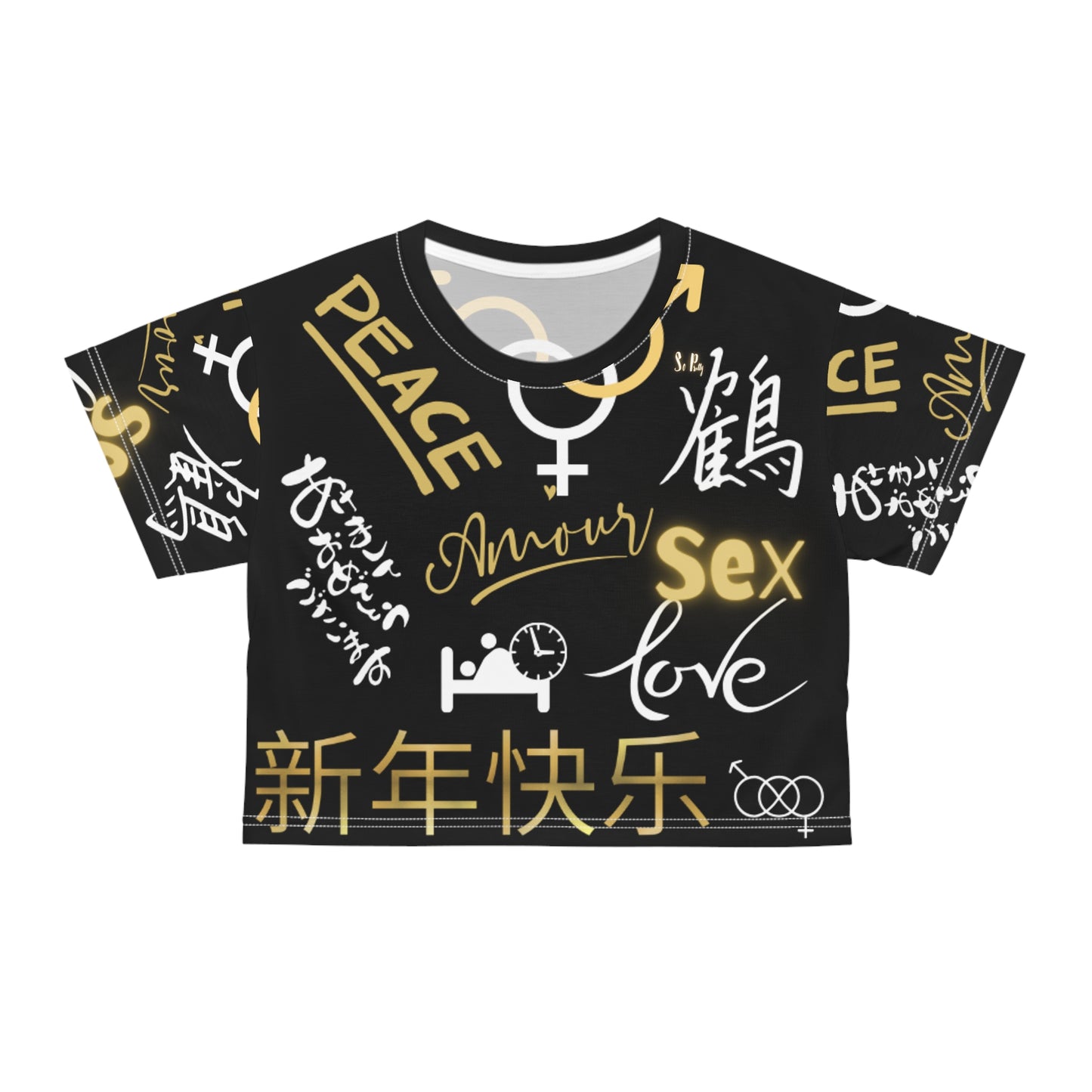 So Pretty Love, Sex and Peace Crop Tee (AOP)