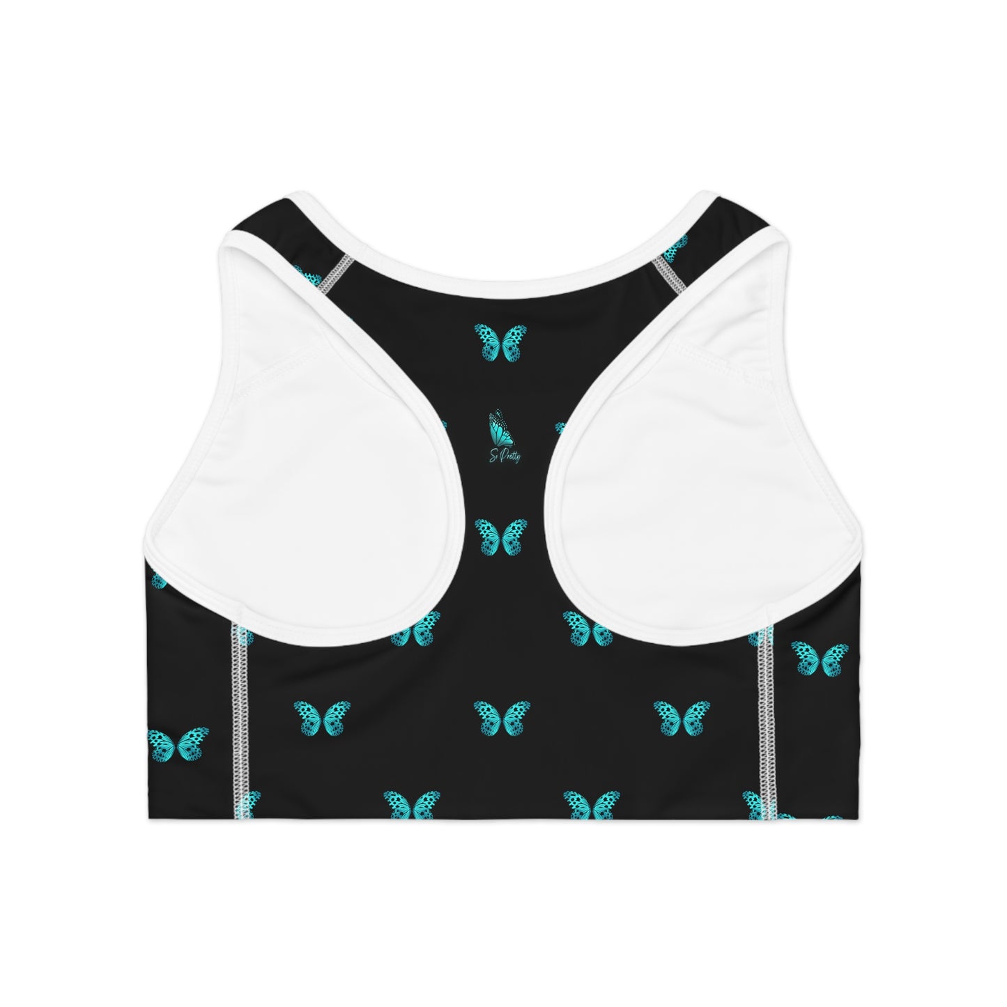 So Pretty Turquoise Butterfly sports bra (AOP)