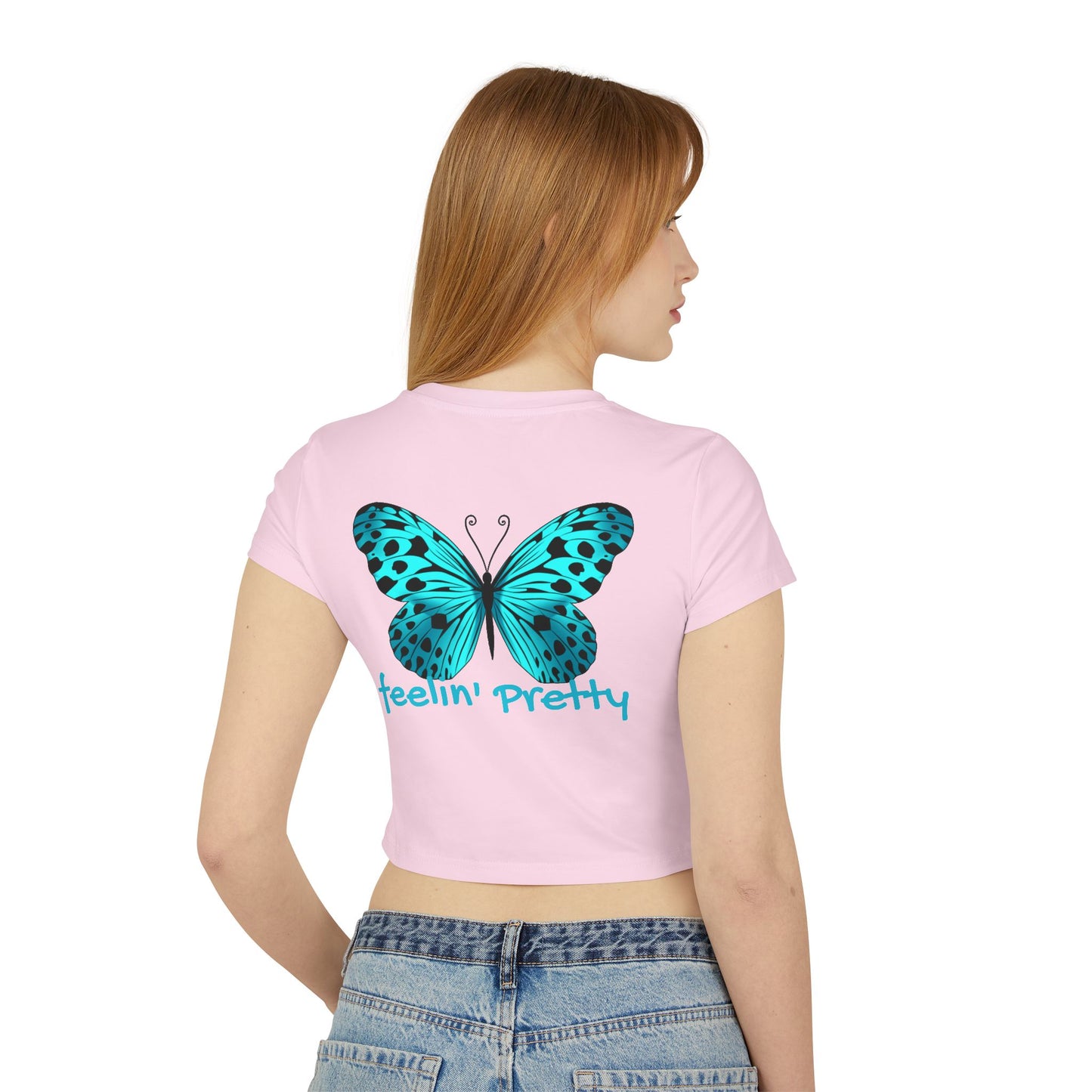 So Pretty Turquoise Butterfly Women's Baby Tee