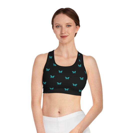 So Pretty Turquoise Butterfly sports bra (AOP)