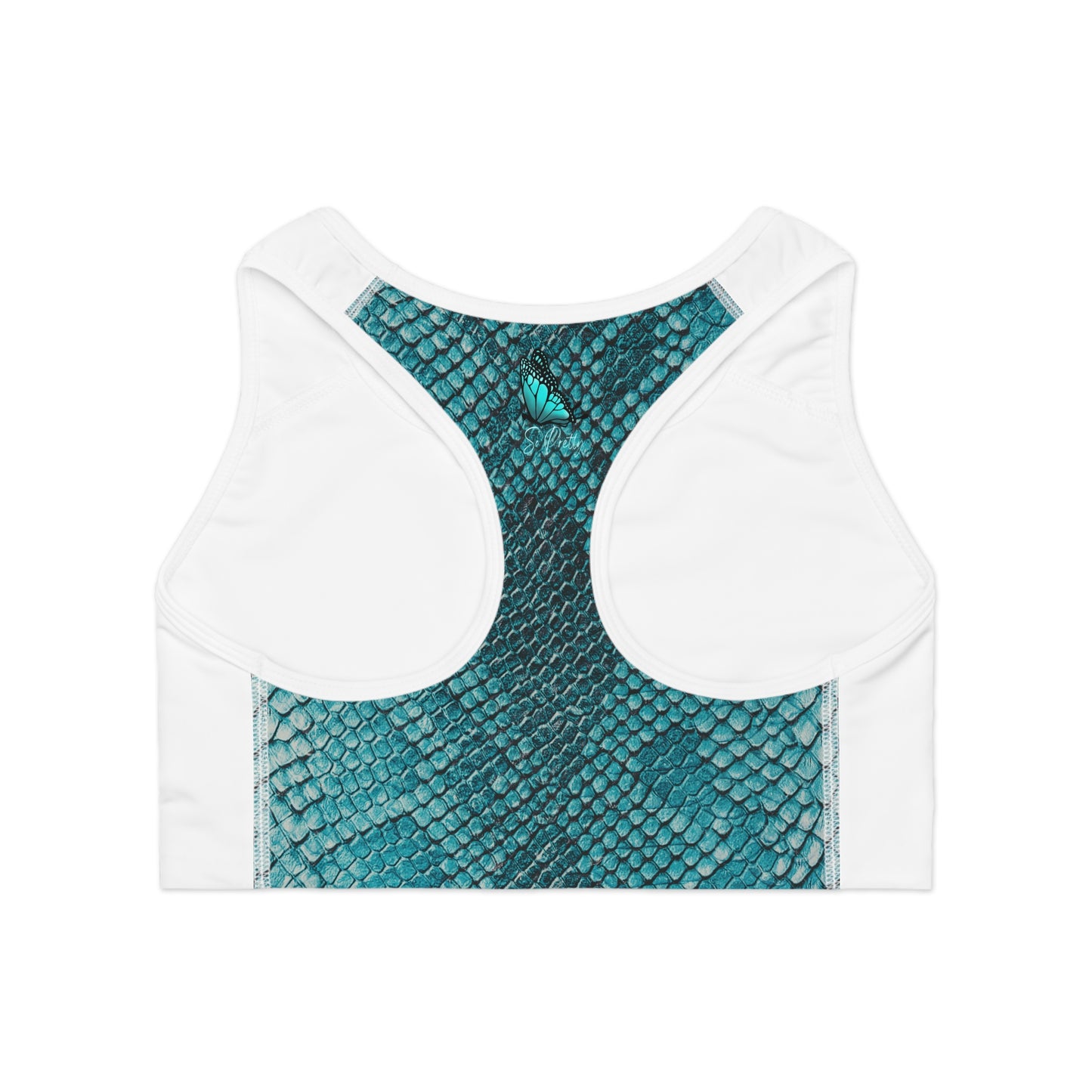 So Pretty Turquoise Butterfly split-color sports Bra (AOP)