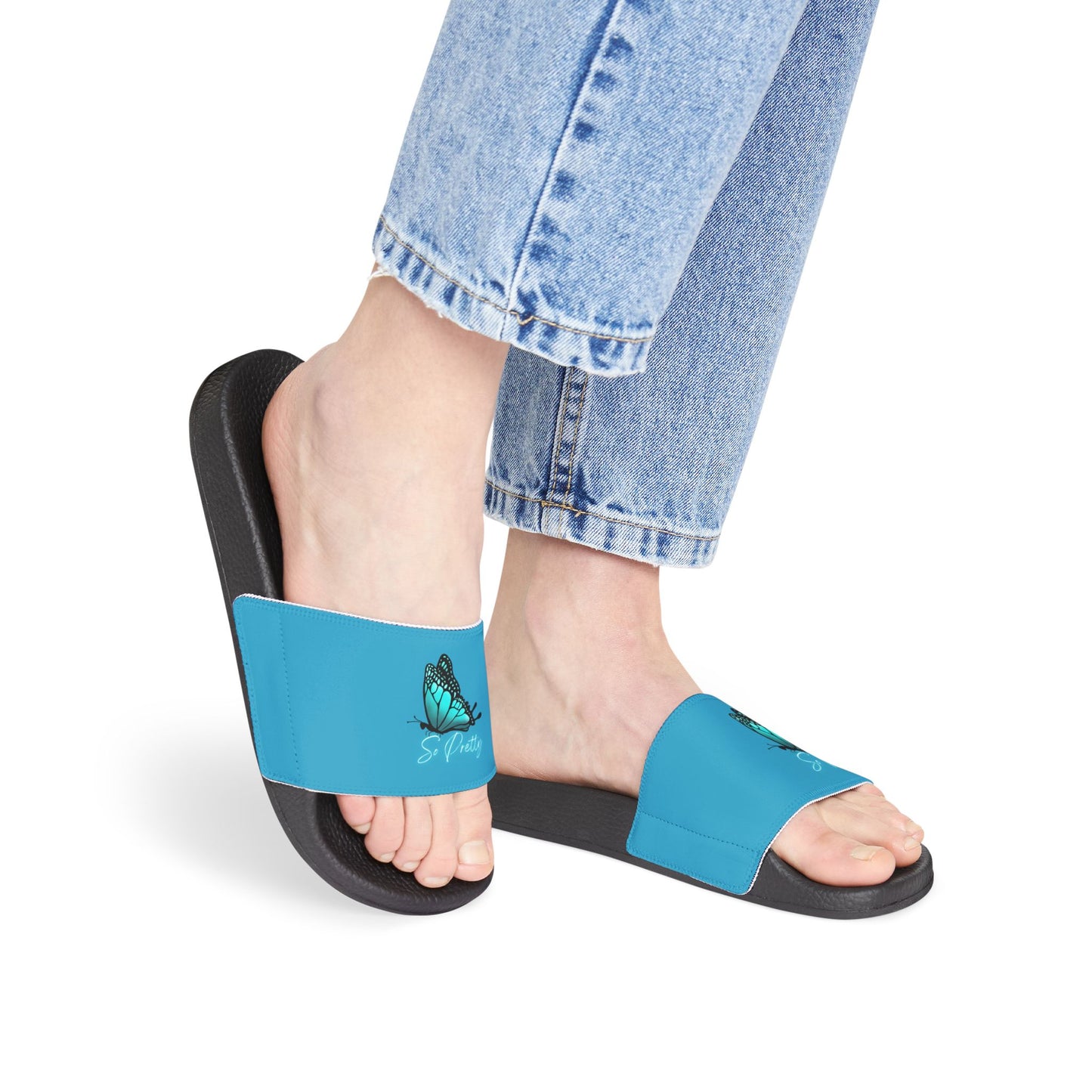 Women's So Pretty Turquoise Butterfly logo Removable-Strap Sandals