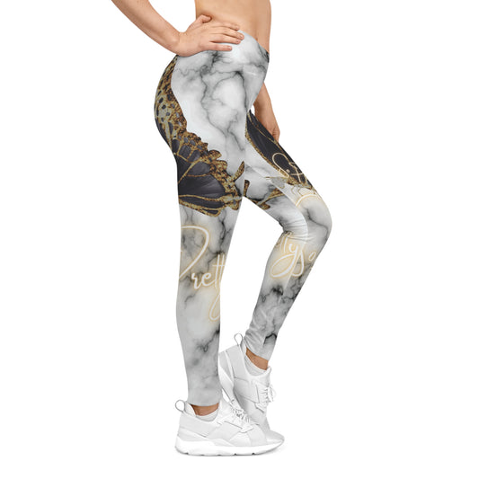 Stretchy Marbleized Leggings with So Pretty logo (AOP)