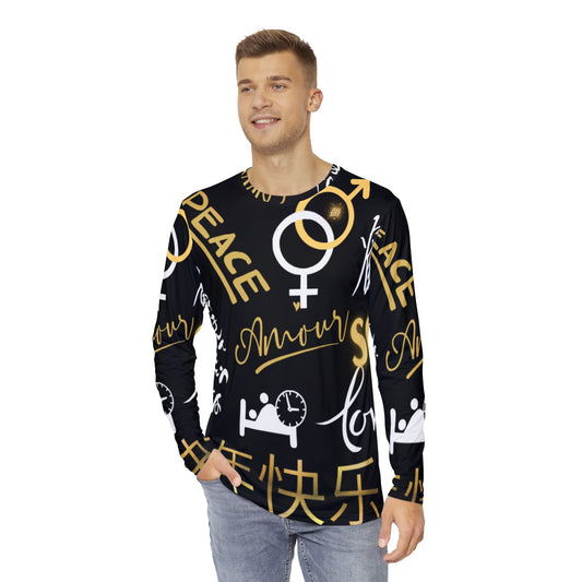 Men's zer0geez Long Sleeve Love, SEX, Peace Shirt (AOP)