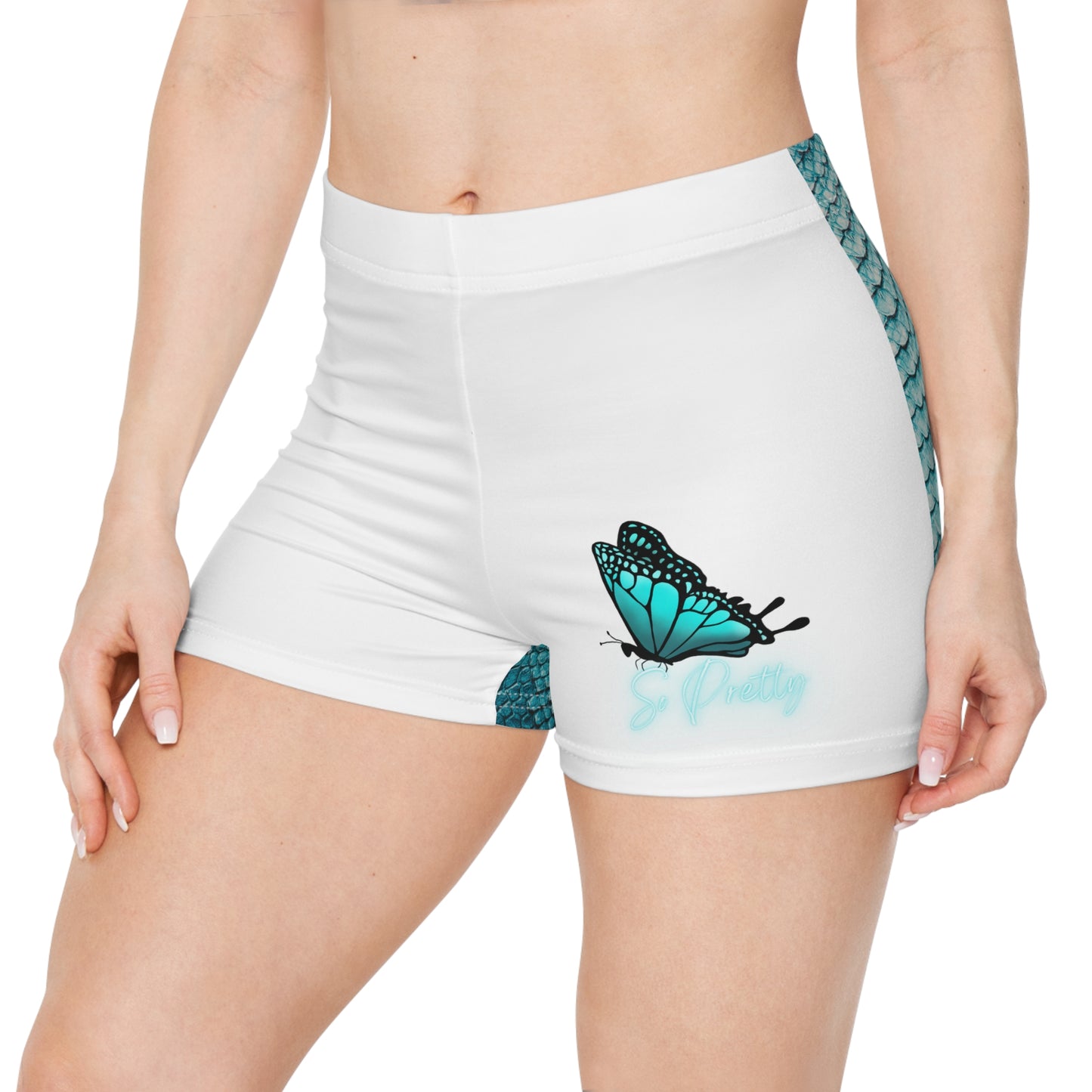 So Pretty Split Turquoise Butterfly Women's Shorts (AOP)