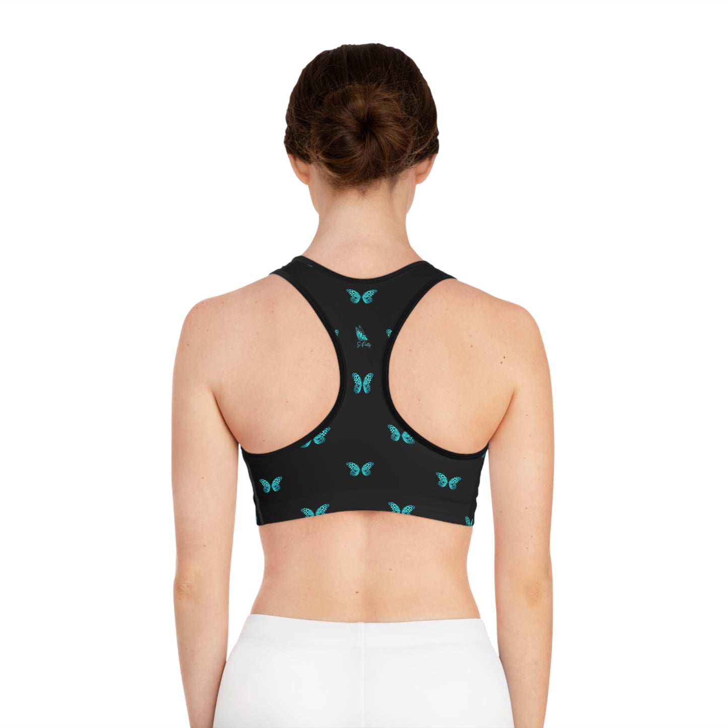 So Pretty Turquoise Butterfly sports bra (AOP)