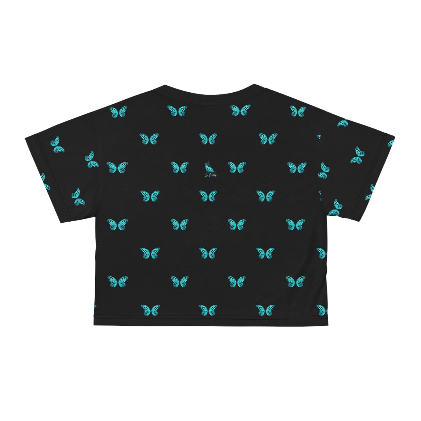 So Pretty Turquoise Butterfly Crop Tee (AOP)