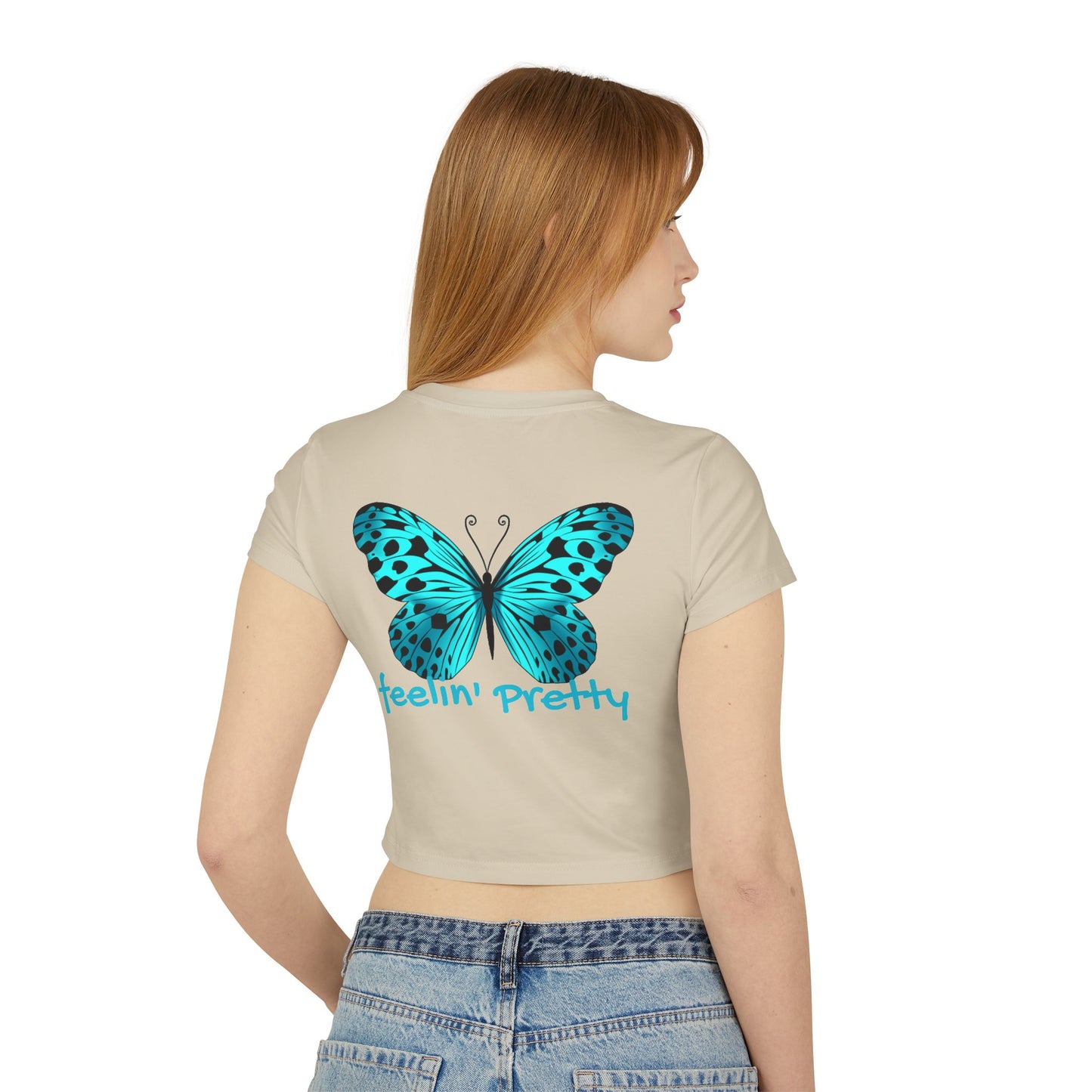 So Pretty Turquoise Butterfly Women's Baby Tee