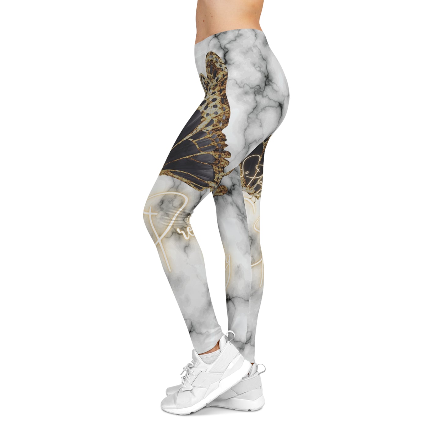 Stretchy Marbleized Leggings with So Pretty logo (AOP)