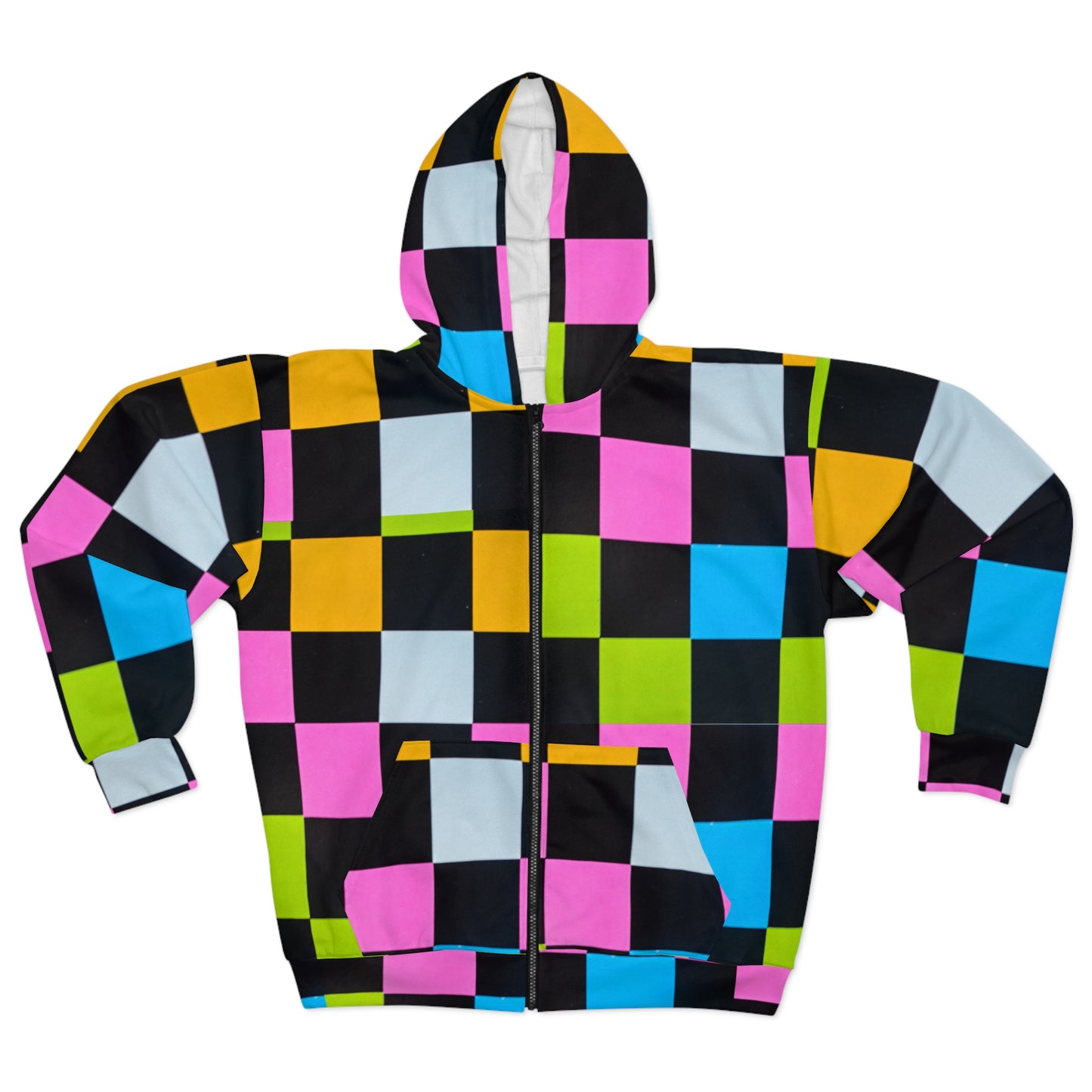 Unisex  So Pretty Colorful Chex Zip Hoodie (AOP)