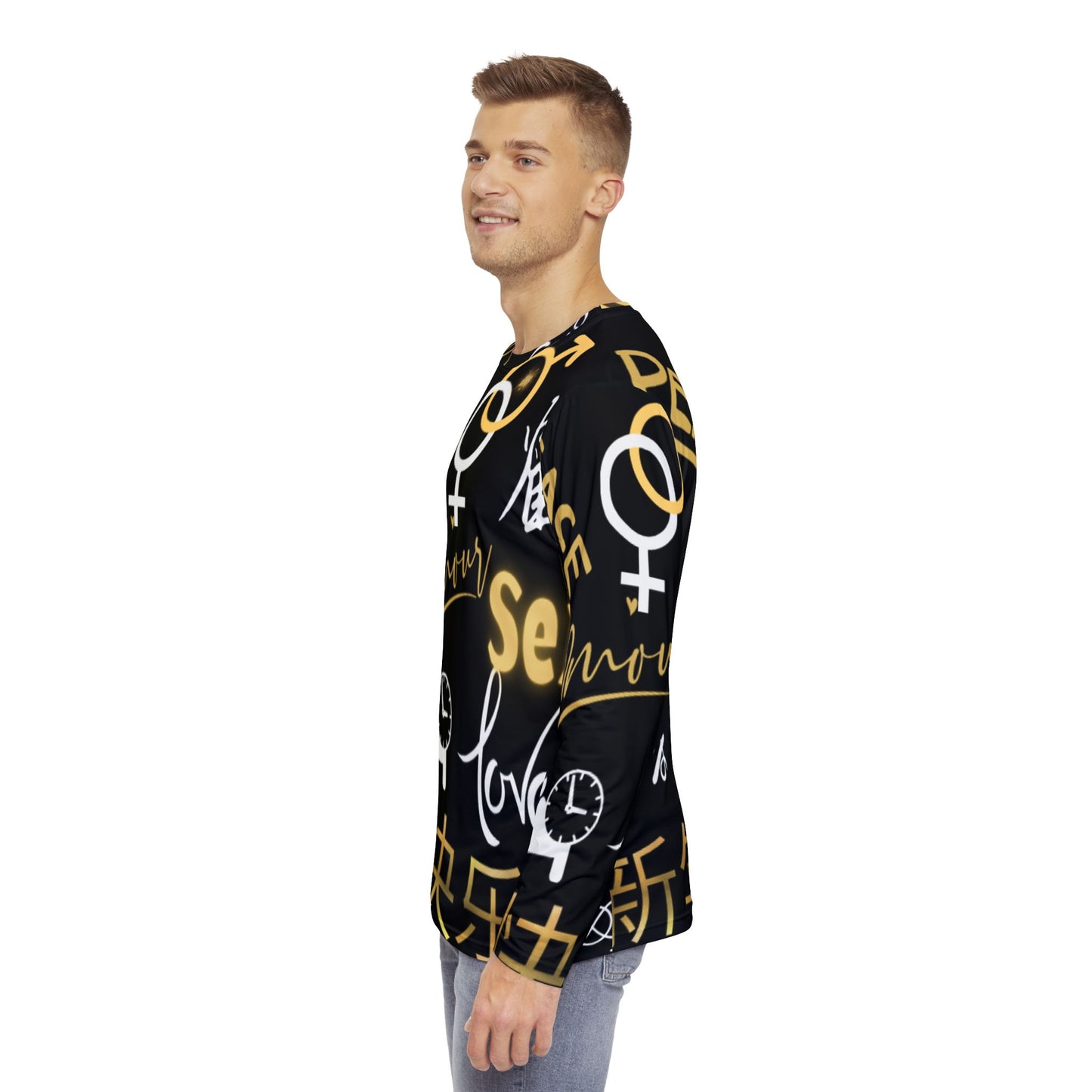 Men's zer0geez Long Sleeve Love, SEX, Peace Shirt (AOP)