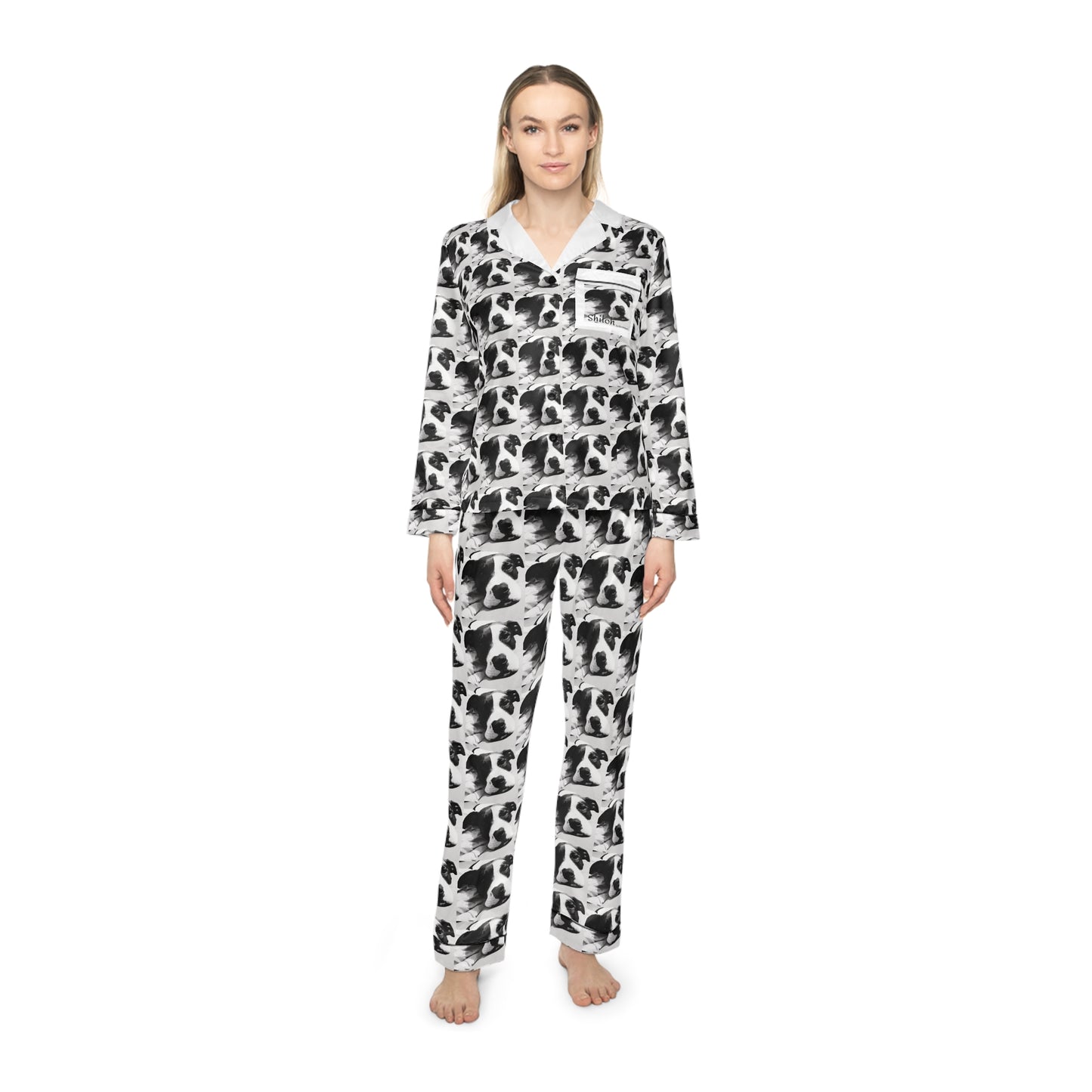 Women's Satin Shiloh the Lovable Dog Pajamas (AOP)